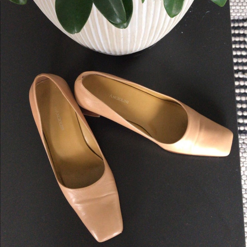 VINTAGE leather square toe block heels s 7